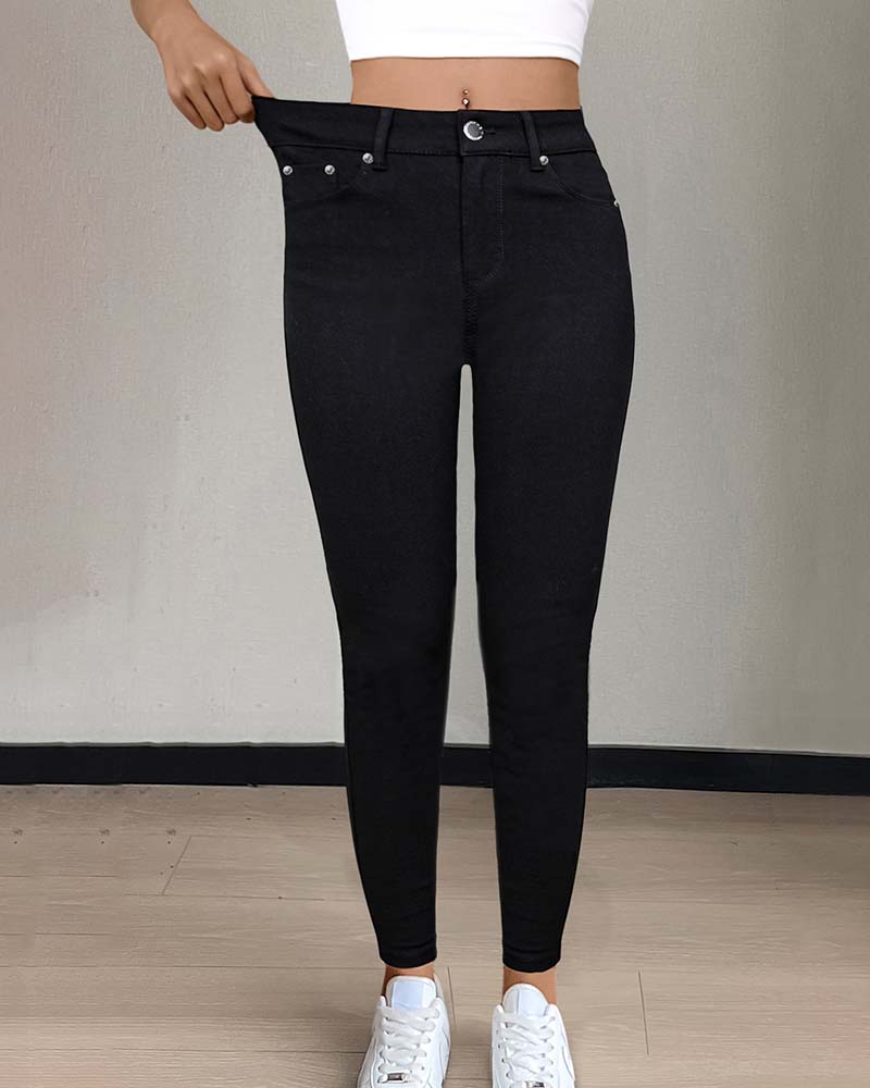 Pantalon Femmes Poche Unie Slim Décontracté