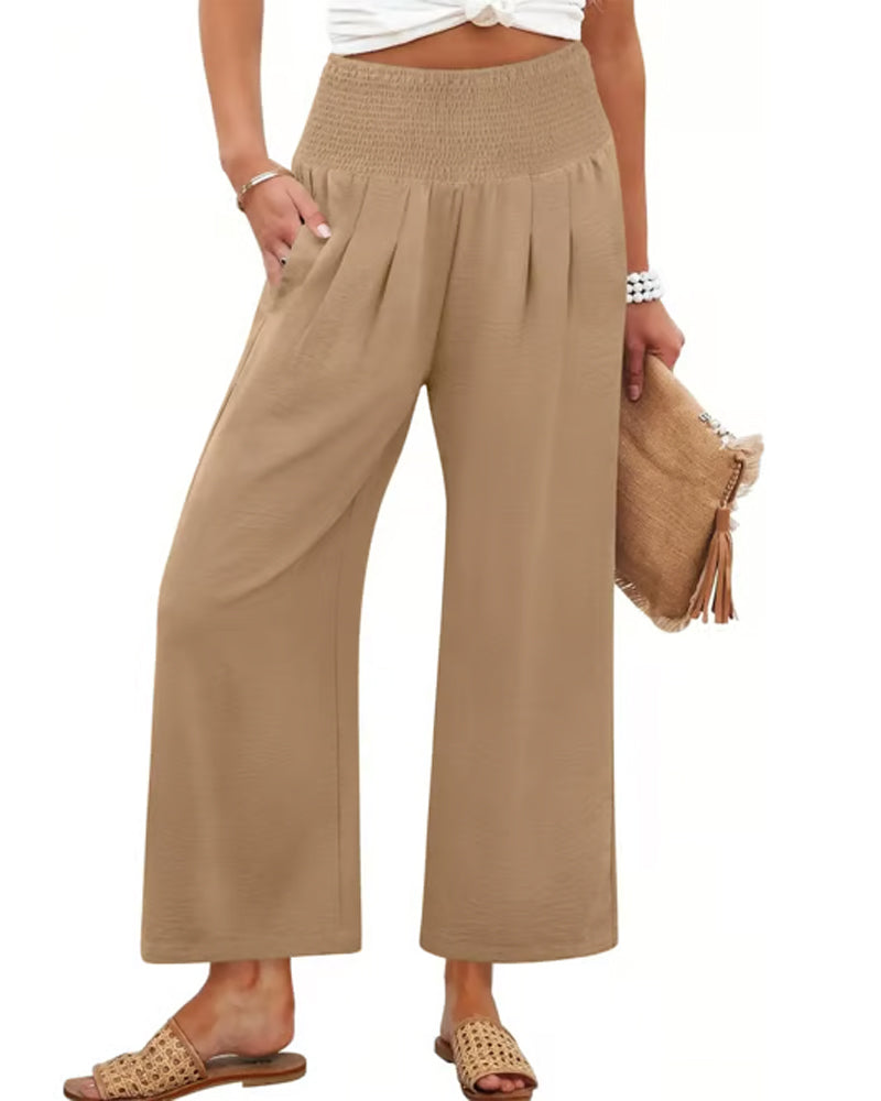 Pantalon Unie Taille Haute Large Jambe