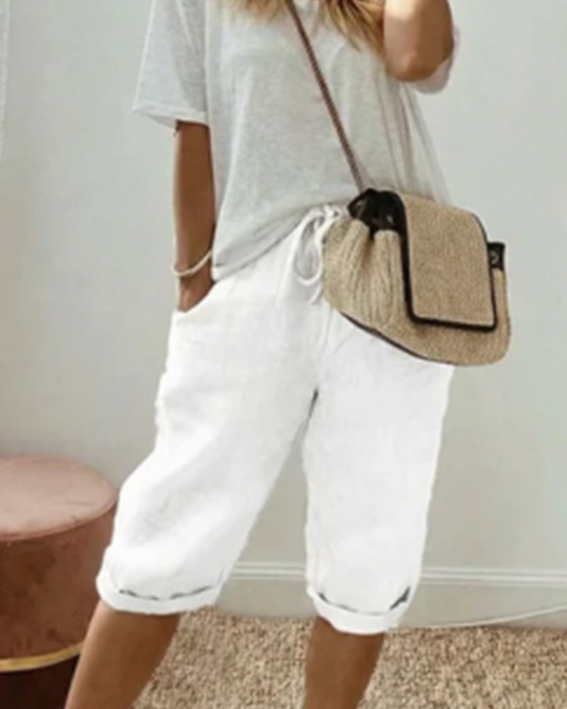 Pantalon confortable avec cordon de serrage de couleur unie