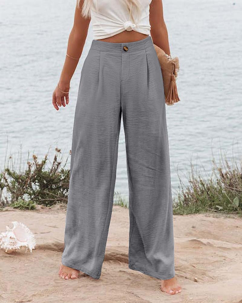 Pantalon Bouton Taille Élastique Large