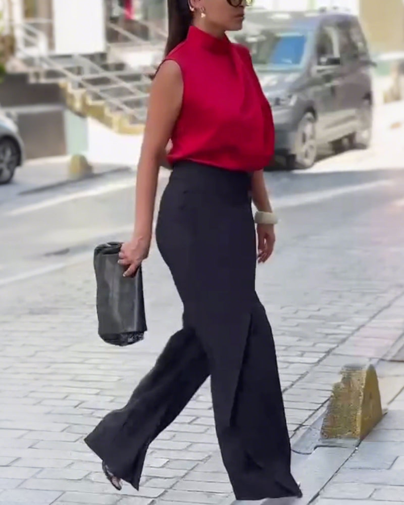 Pantalon Asymétrique À Couches Jambes Larges