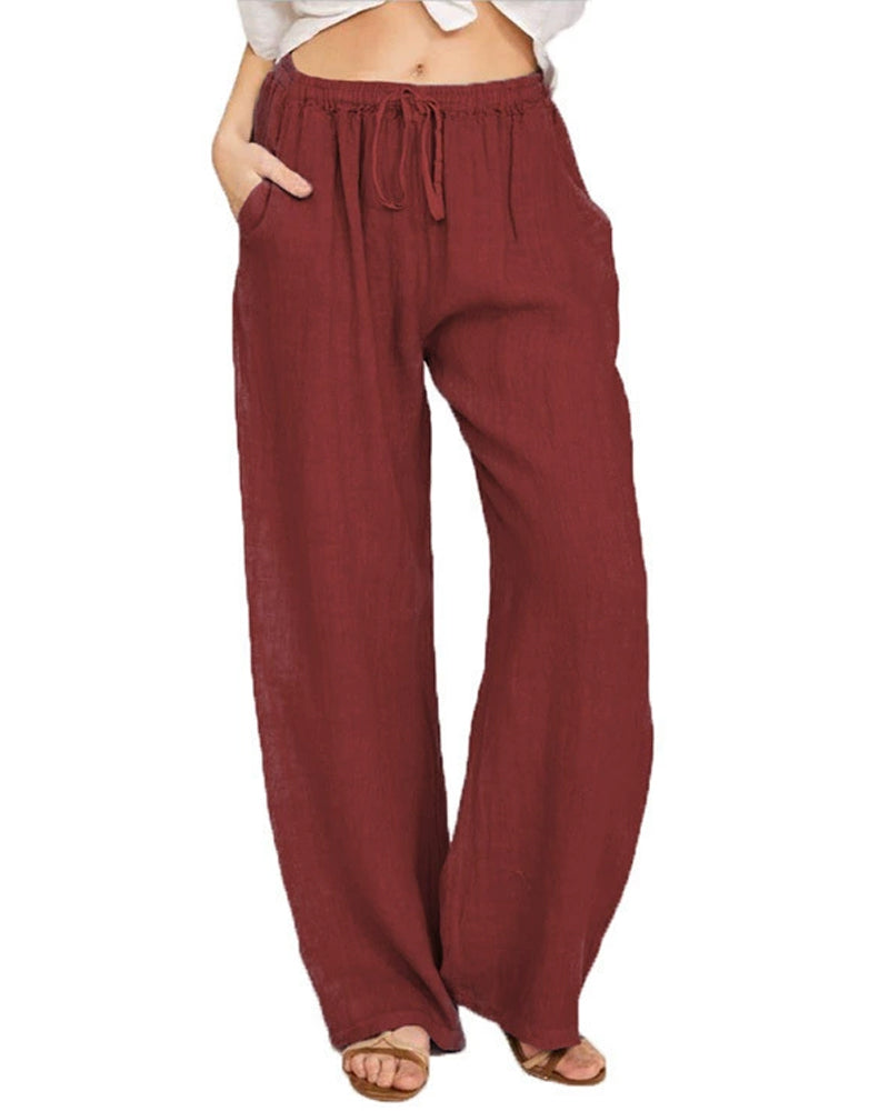 Pantalon Ample Jambe Droite Uni Long