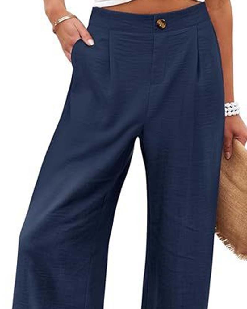 Pantalon Bouton Taille Élastique Large