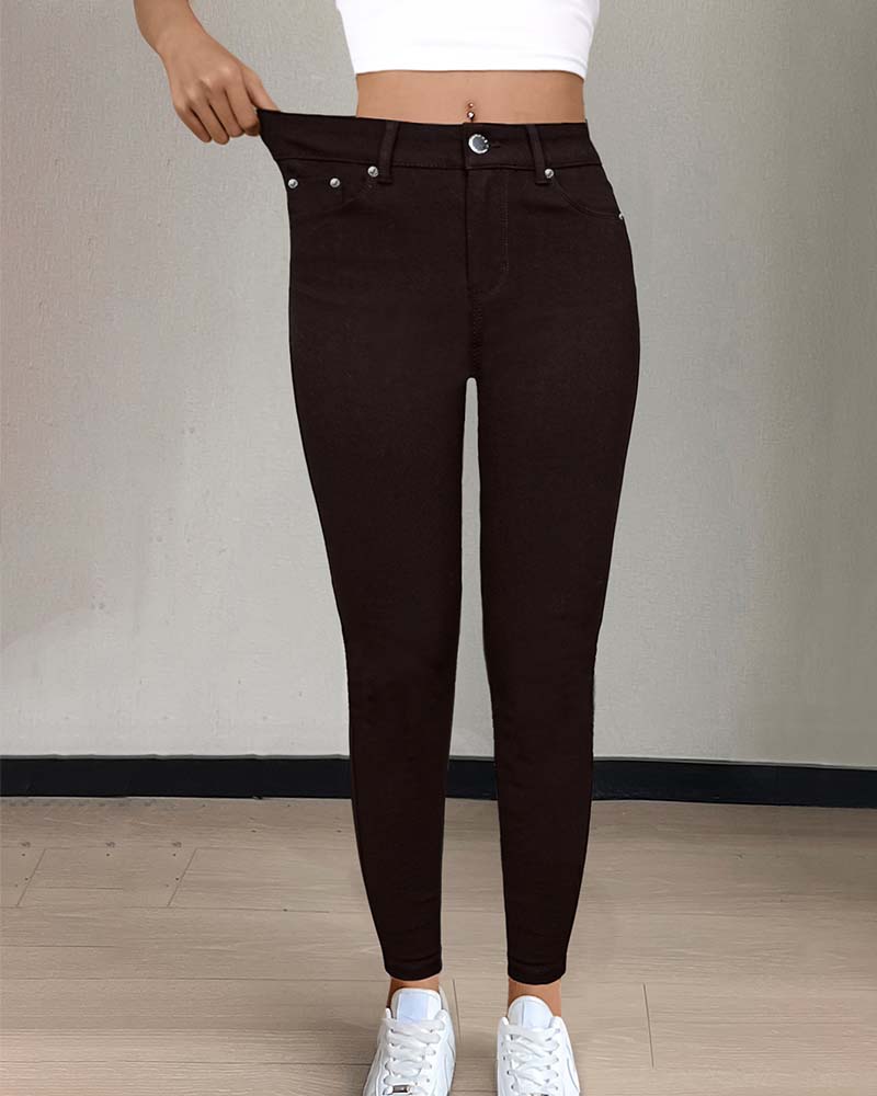 Pantalon Femmes Poche Unie Slim Décontracté