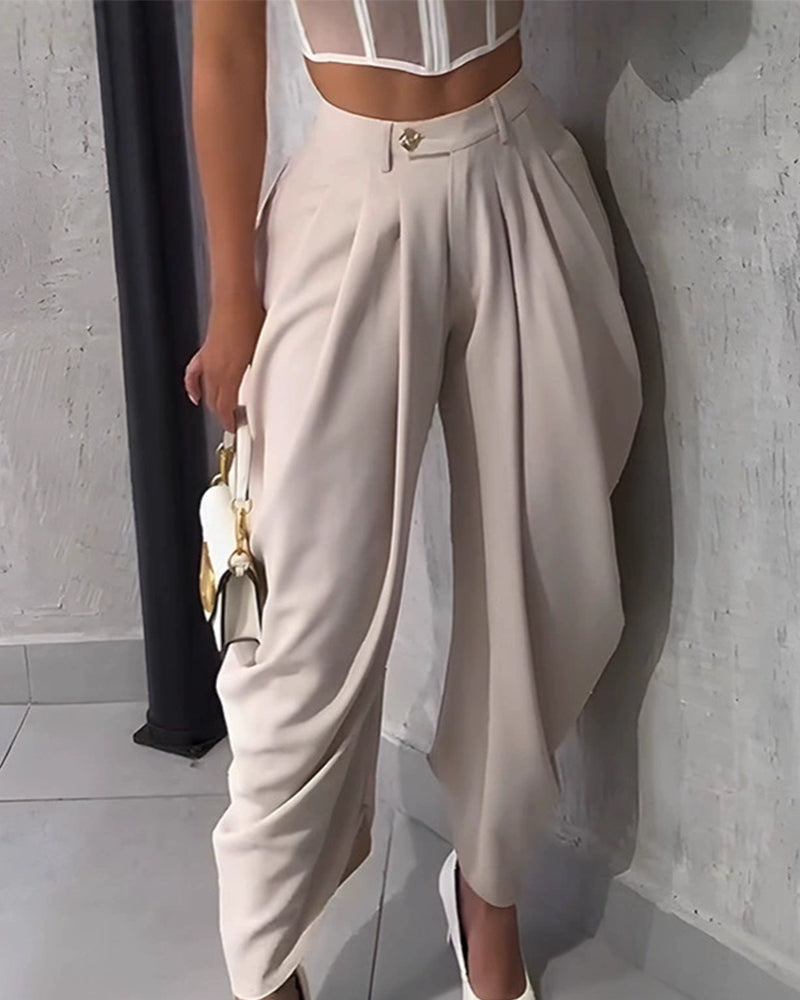Pantalon Décontracté Unie Poche Sac En Papier Court