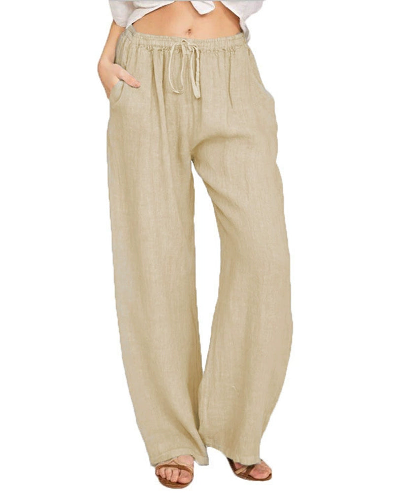 Pantalon Ample Jambe Droite Uni Long