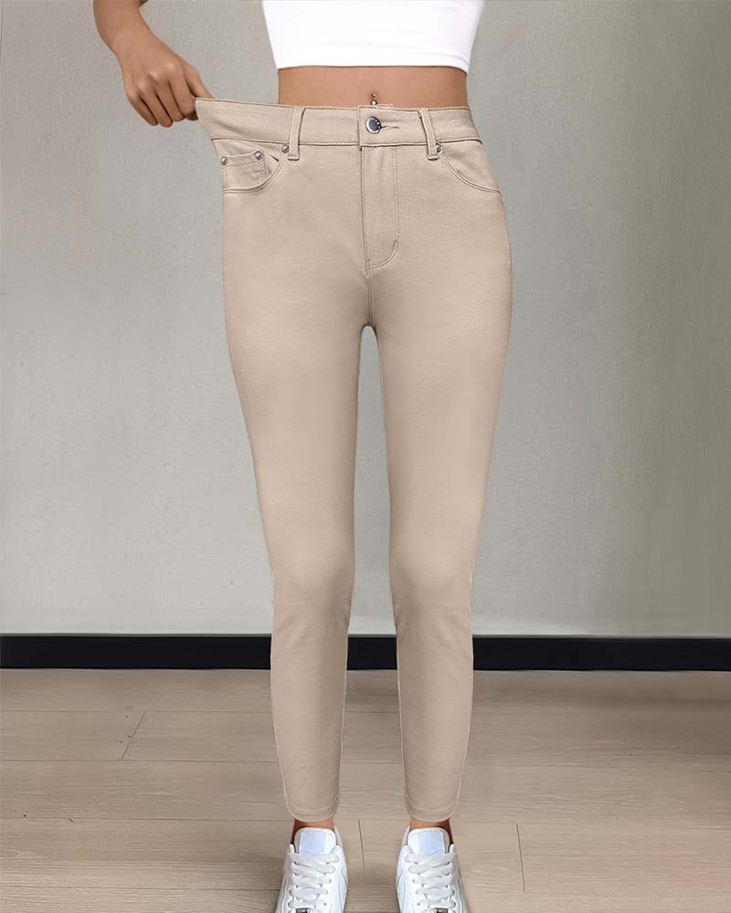 Pantalon Femmes Poche Unie Slim Décontracté