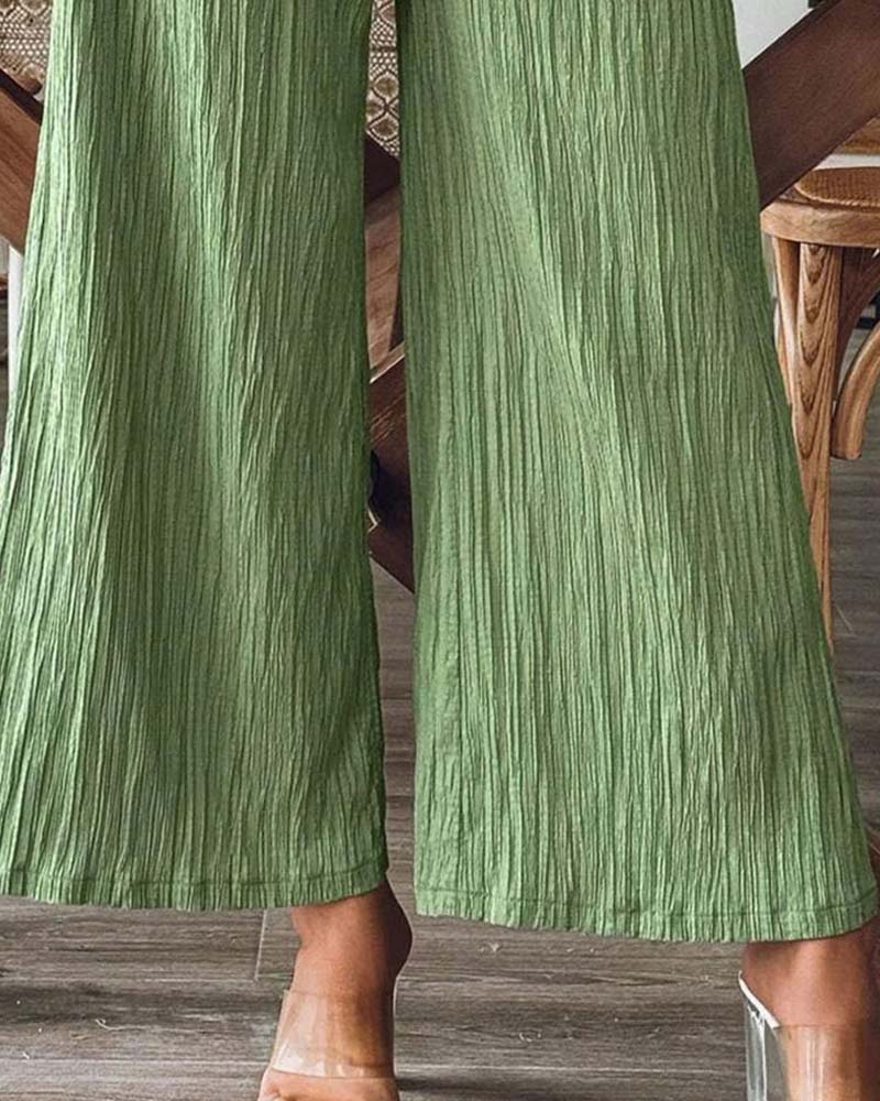 Pantalon Poche Appliquée Unie Taille Élastique Décontracté