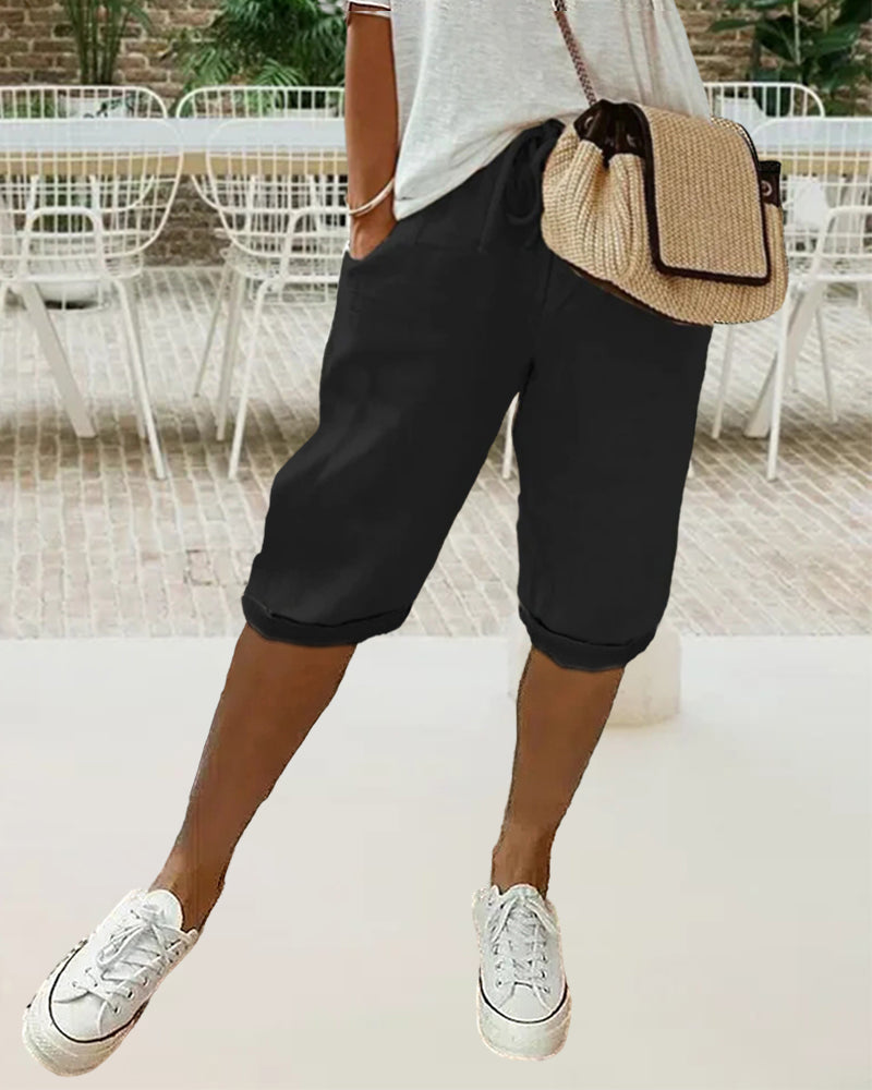 Pantalon confortable avec cordon de serrage de couleur unie