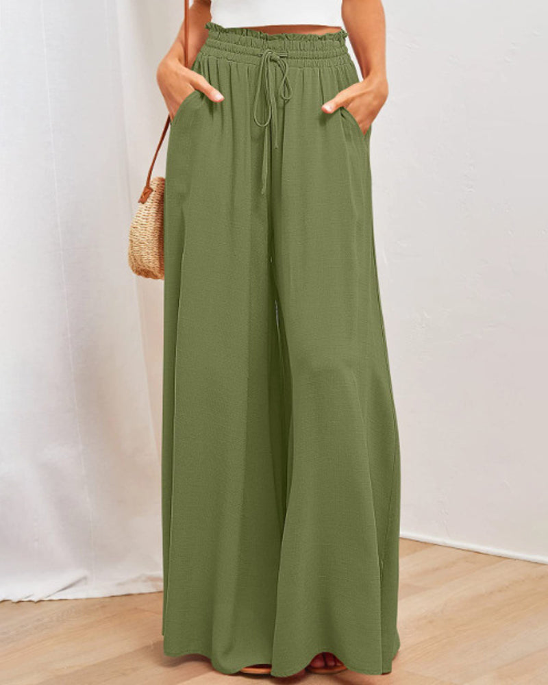 Pantalon Cordon Décontracté Jambe-Large