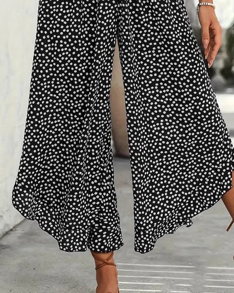 Pantalon Pois Amples Taille Haute Large