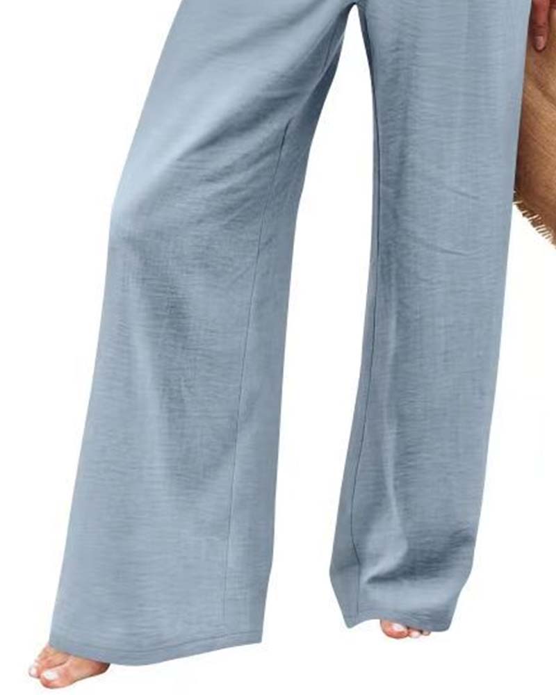 Pantalon Bouton Taille Élastique Large