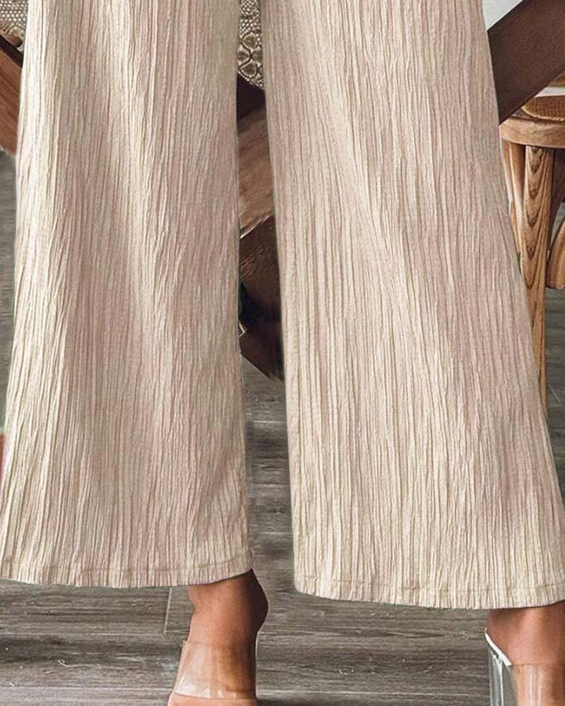 Pantalon Poche Appliquée Unie Taille Élastique Décontracté