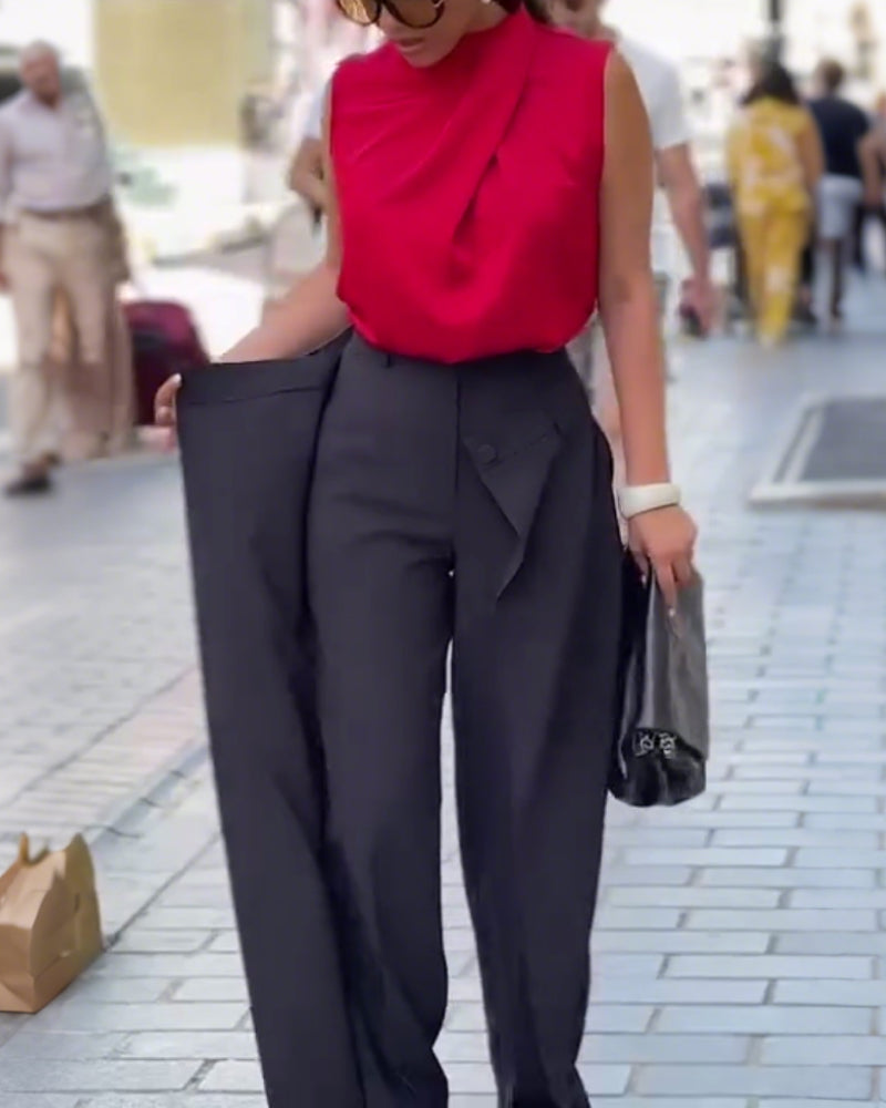 Pantalon Asymétrique À Couches Jambes Larges