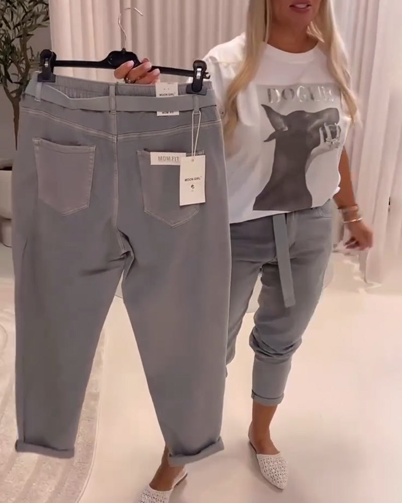 Pantalon Élastique Coupe Slim Décontracté
