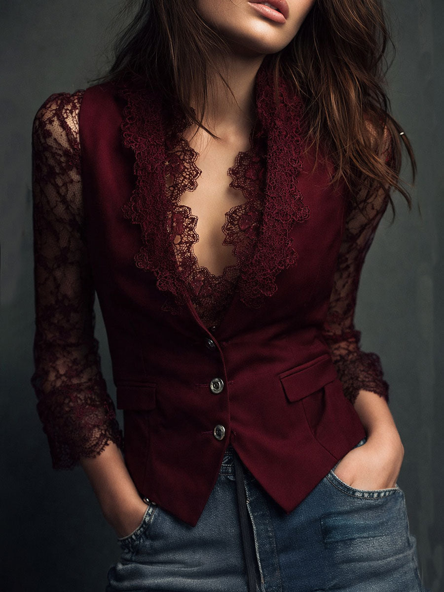 Sophie || Blazer Élégant à Manches Semi-Transparentes