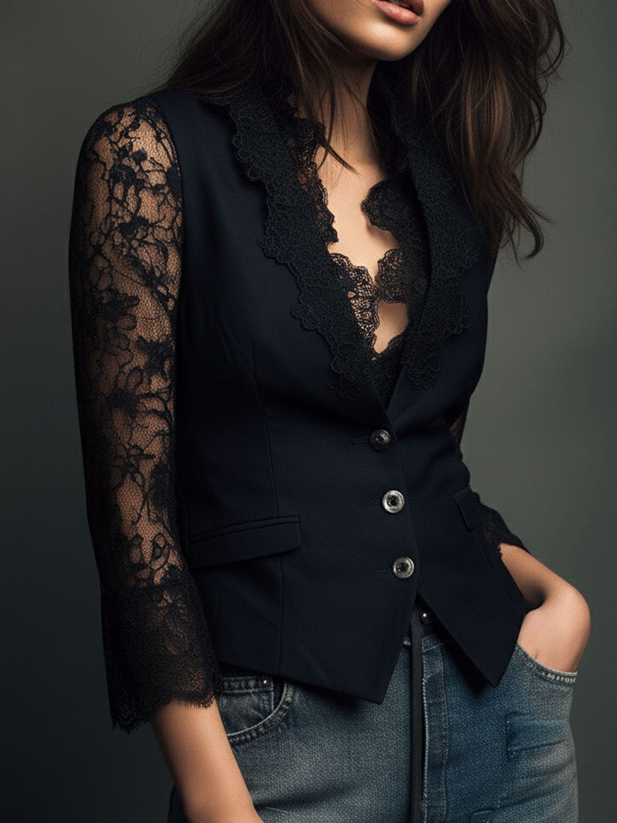 Sophie || Blazer Élégant à Manches Semi-Transparentes