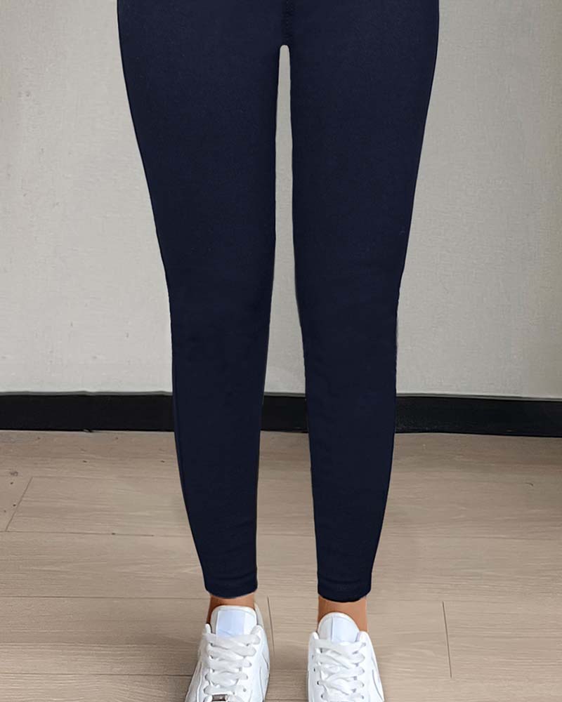 Pantalon Femmes Poche Unie Slim Décontracté