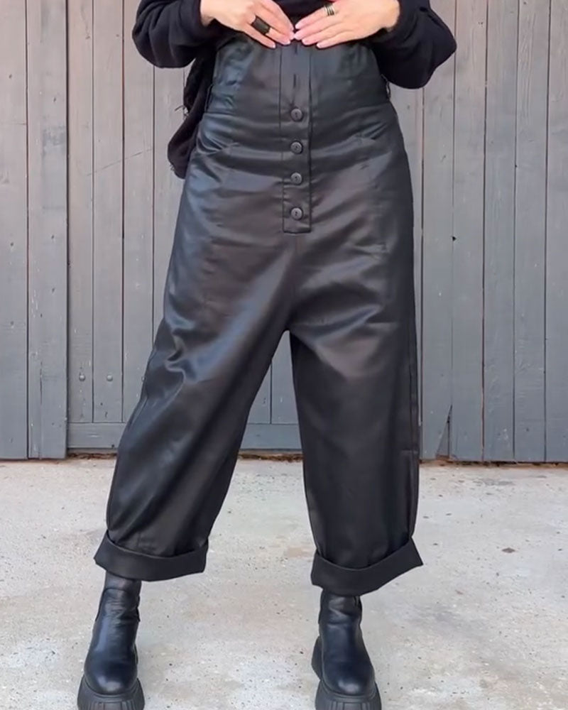 Pantalon Taille Haute Jambe Large Ourlet Roulé