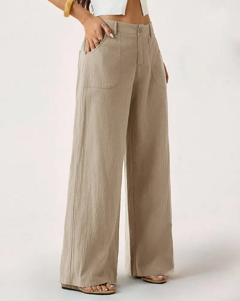 Pantalon Taille Élastique Poche Décontracté Large Jambe