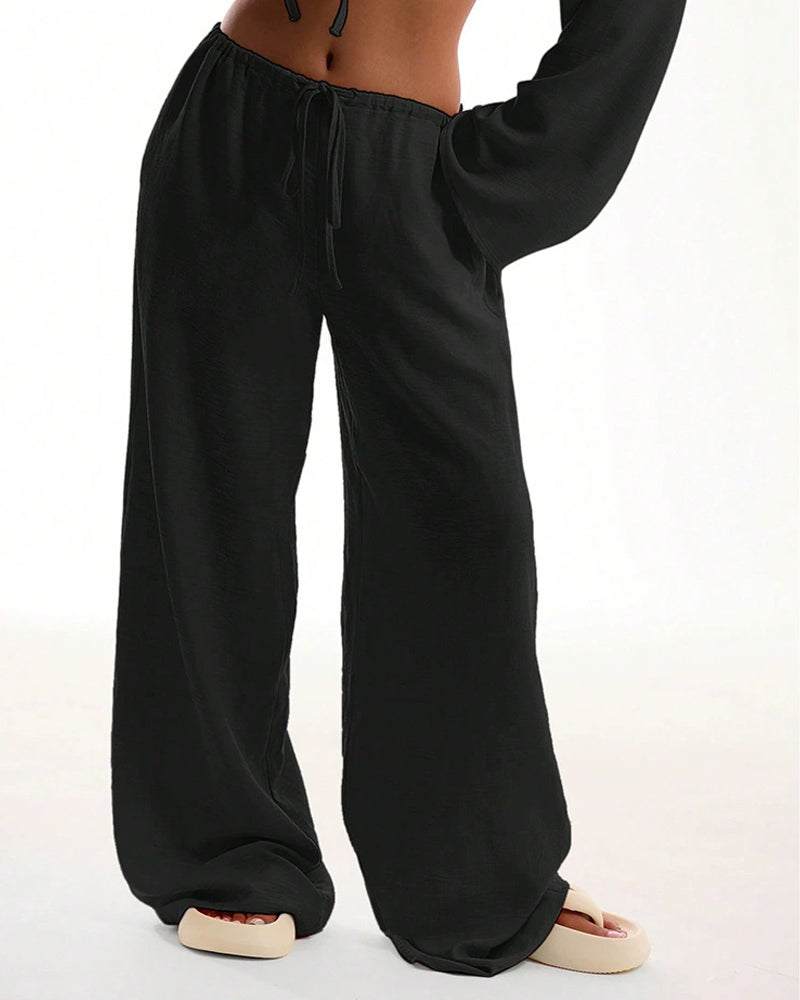 Pantalon Ample Jambe Droite Uni Long
