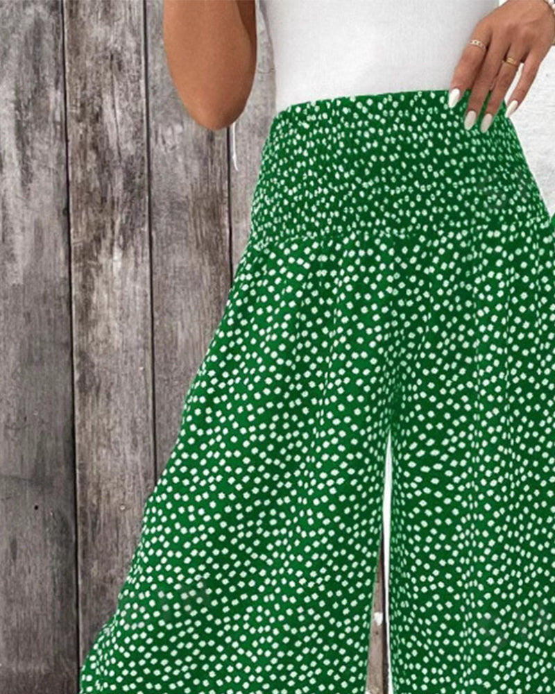 Pantalon Pois Amples Taille Haute Large
