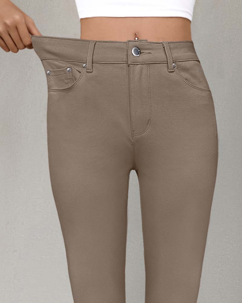Pantalon Femmes Poche Unie Slim Décontracté
