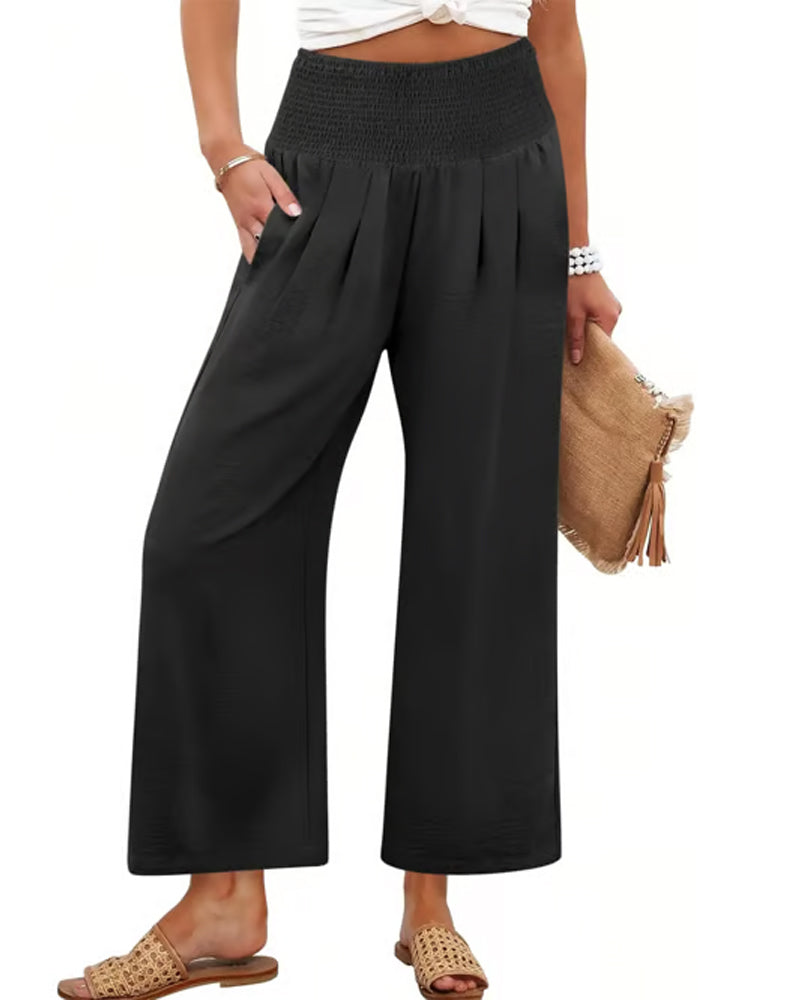 Pantalon Unie Taille Haute Large Jambe
