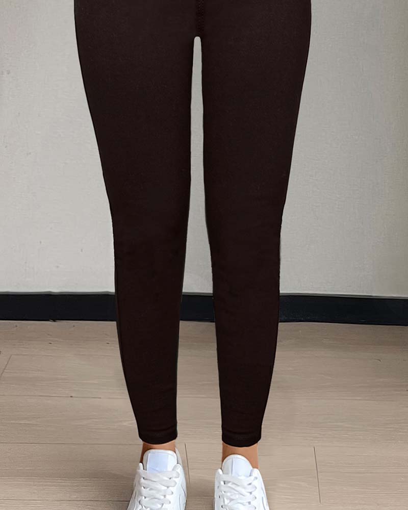 Pantalon Femmes Poche Unie Slim Décontracté