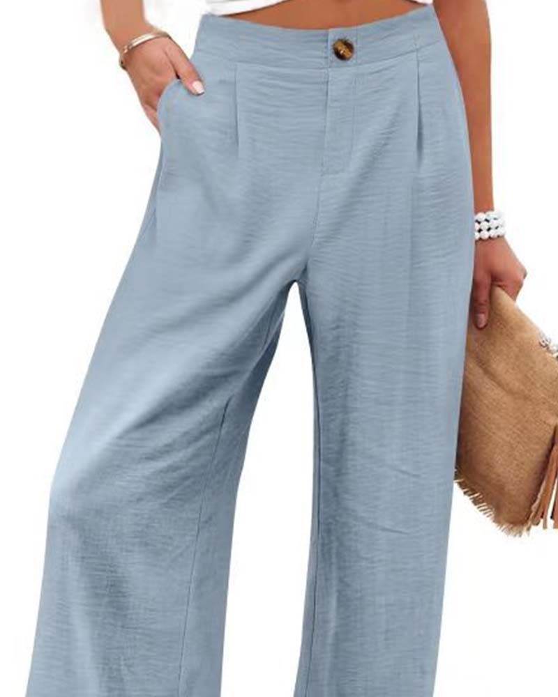 Pantalon Bouton Taille Élastique Large