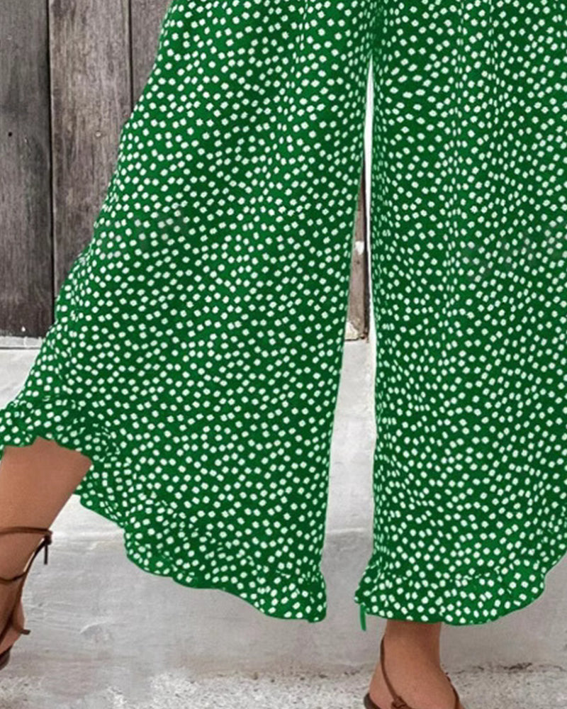 Pantalon Pois Amples Taille Haute Large