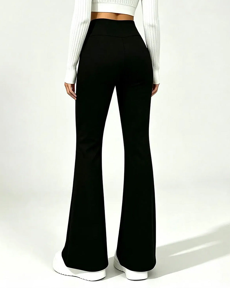 Pantalon Taille Haute Casual Polaire Évasé