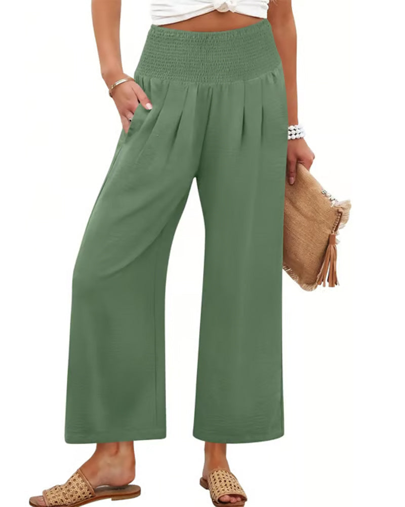 Pantalon Unie Taille Haute Large Jambe