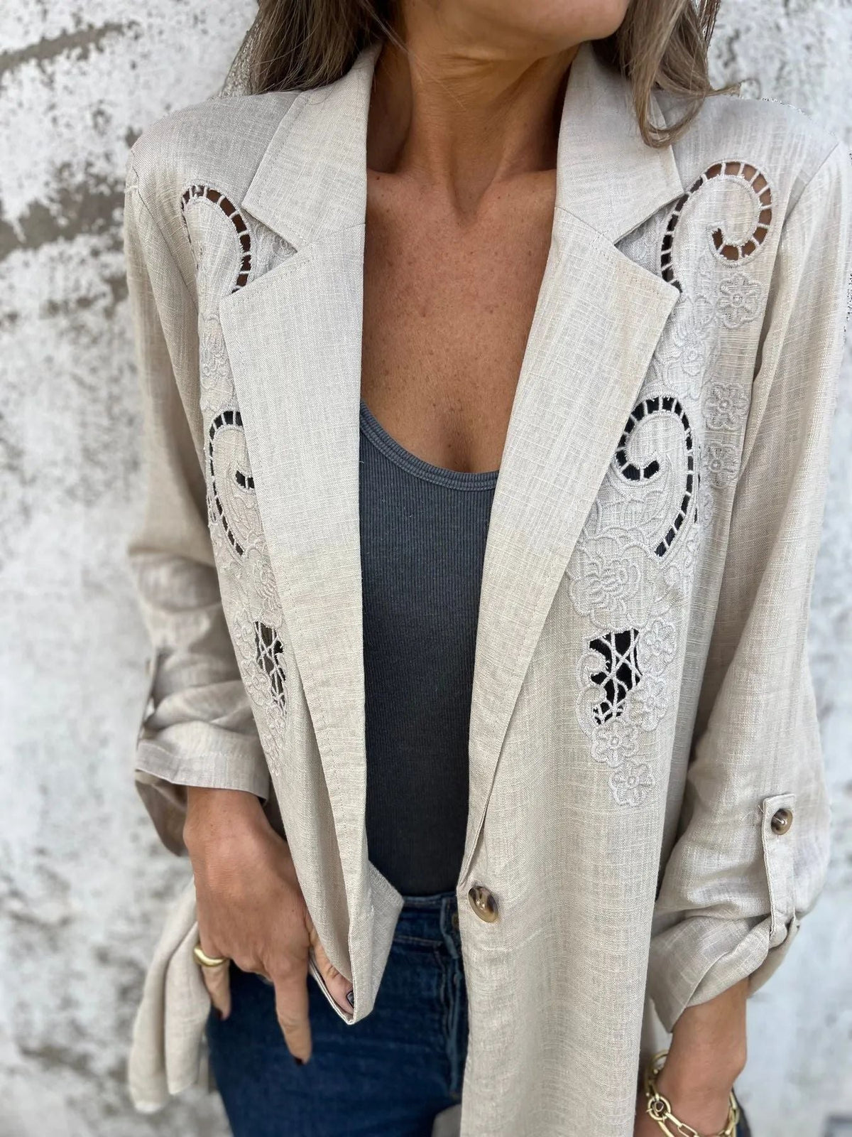 Thalie | Blazer d'été avec détails en dentelle