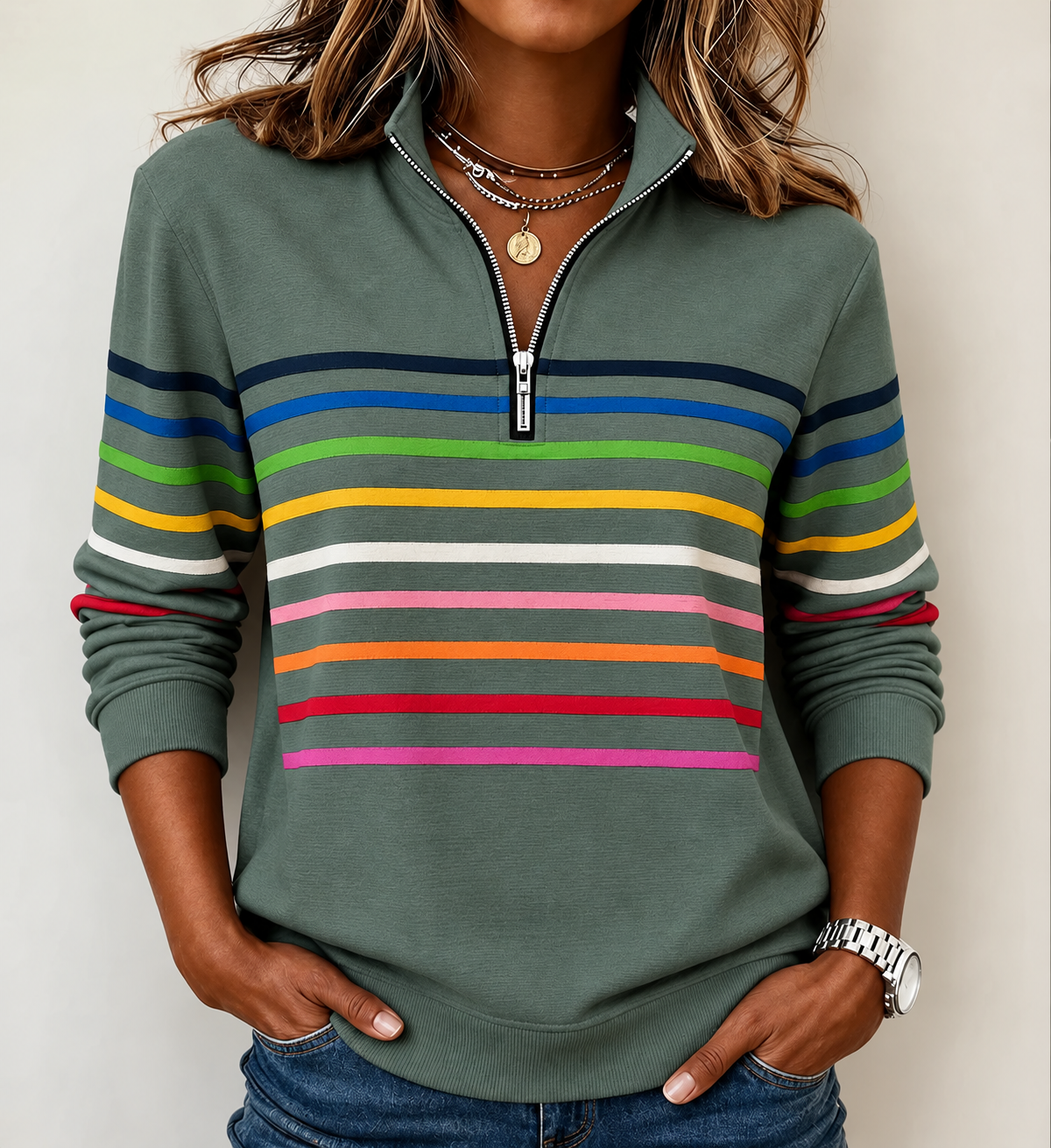 Maggie | Pull rayé à demi-zip