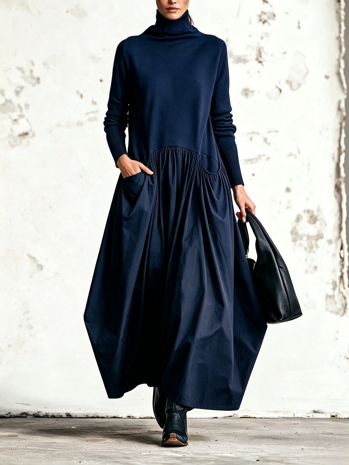 Marion | Robe Maxi Oversize à Col Montant et Poches