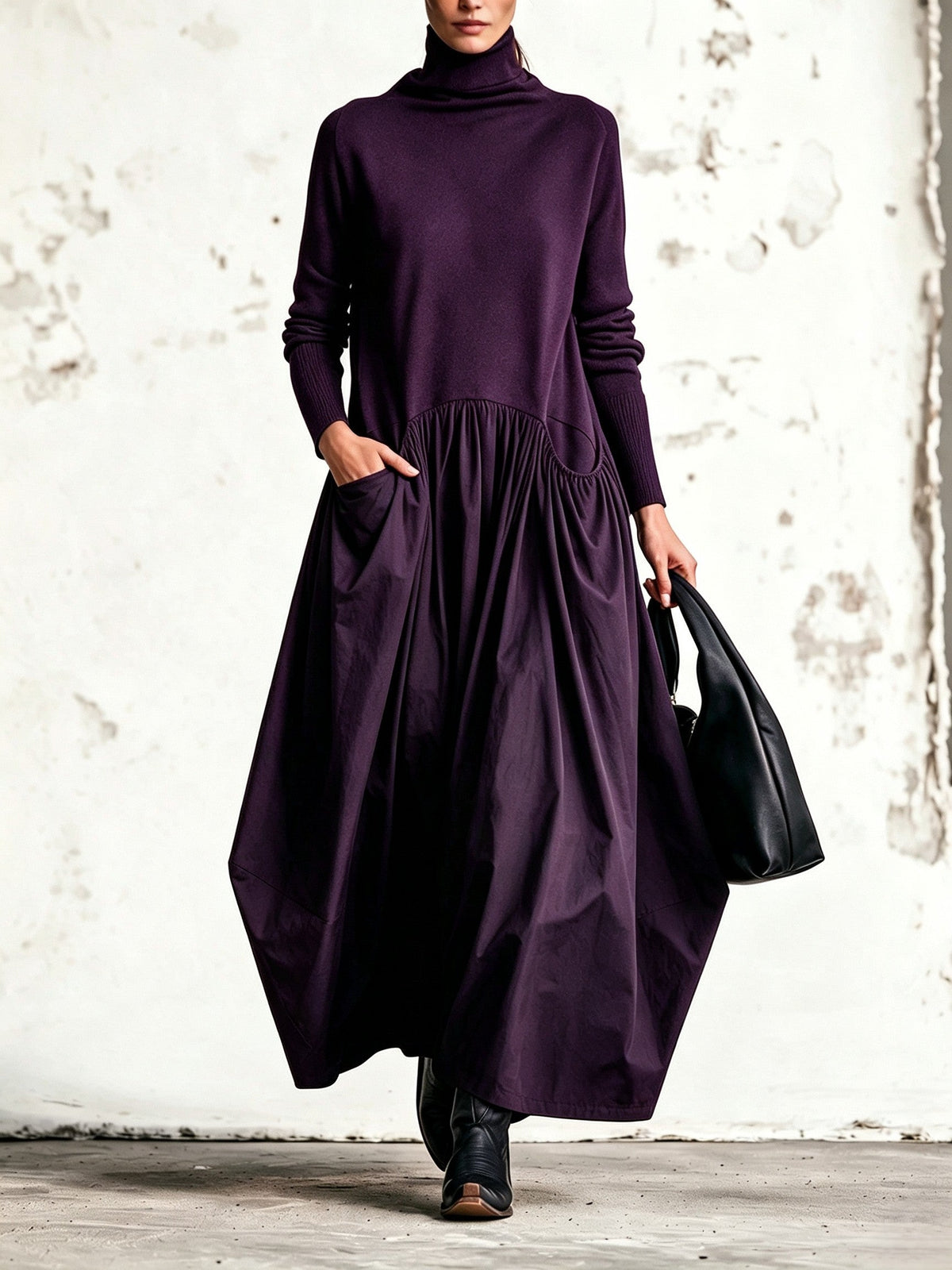 Marion | Robe Maxi Oversize à Col Montant et Poches