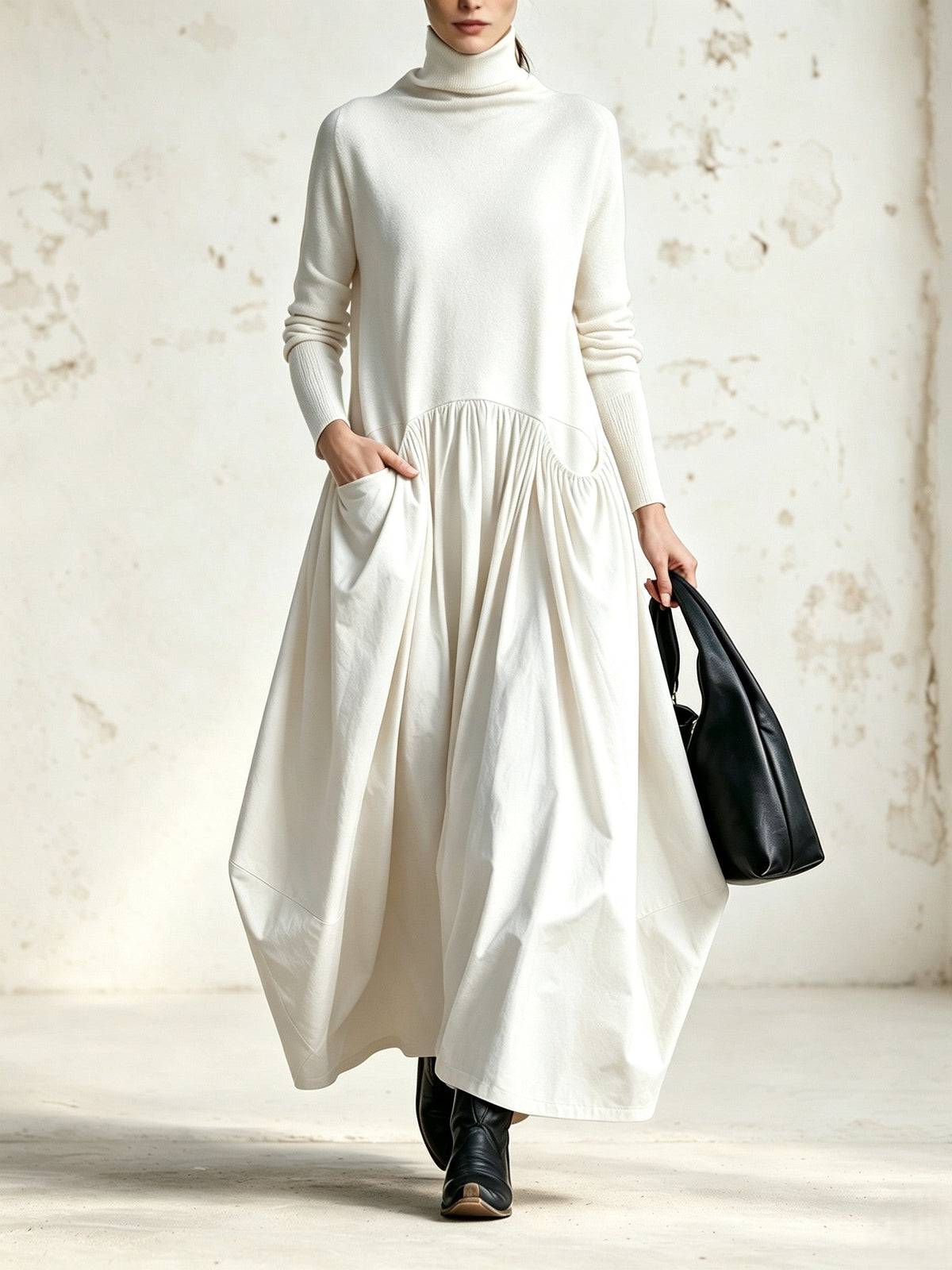 Marion | Robe Maxi Oversize à Col Montant et Poches