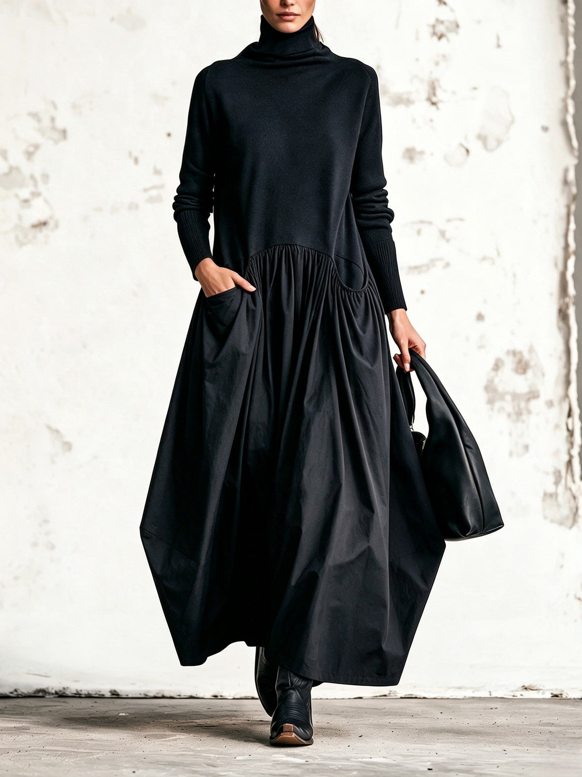Marion | Robe Maxi Oversize à Col Montant et Poches