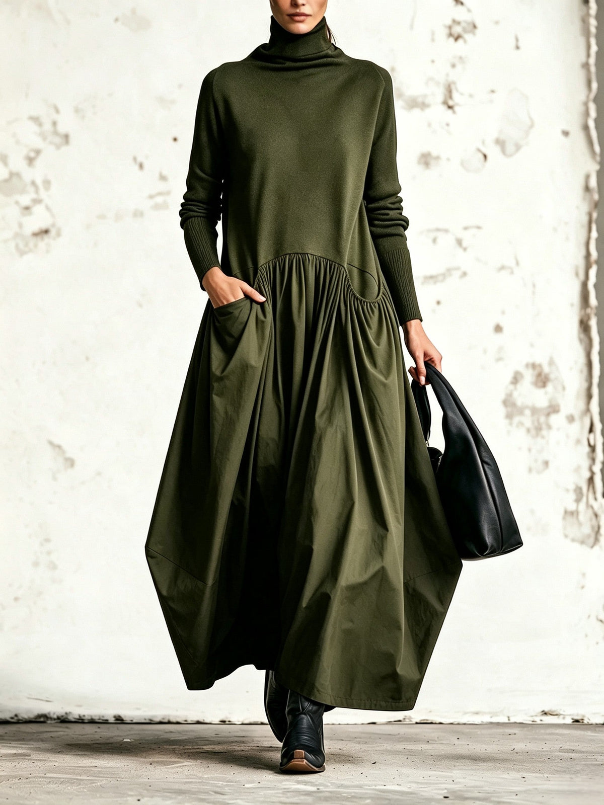 Marion | Robe Maxi Oversize à Col Montant et Poches
