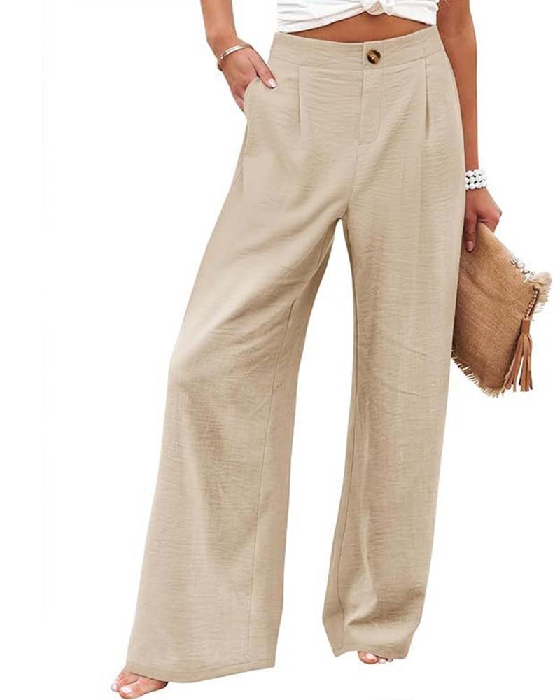 Pantalon Bouton Taille Élastique Large