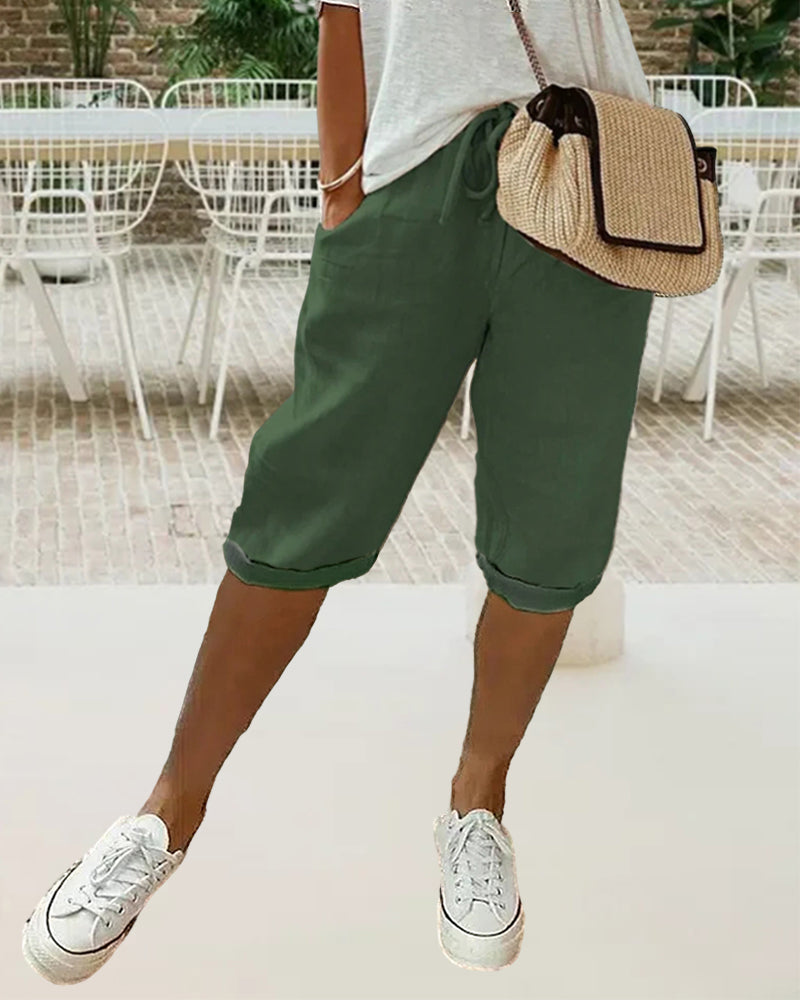 Pantalon confortable avec cordon de serrage de couleur unie