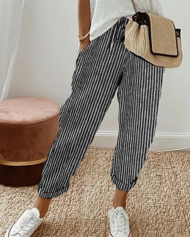 Pantalon Décontracté Rayé Cropped