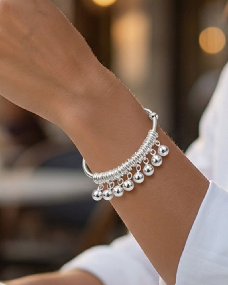 Bracelet Réglable Argent Cloche Charm Bangle