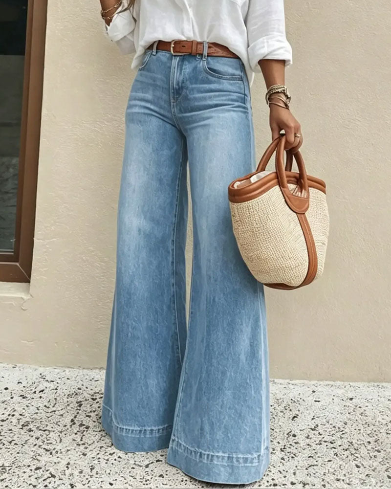 Pantalon Dégradé Jambe Large Denim