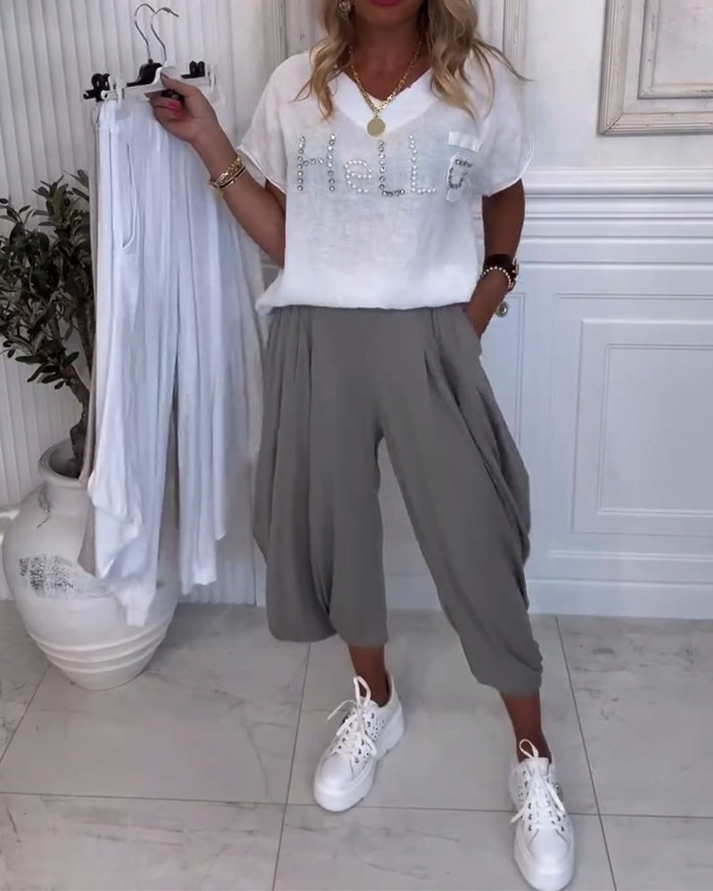 Pantalon Uni Bouffant Décontracté