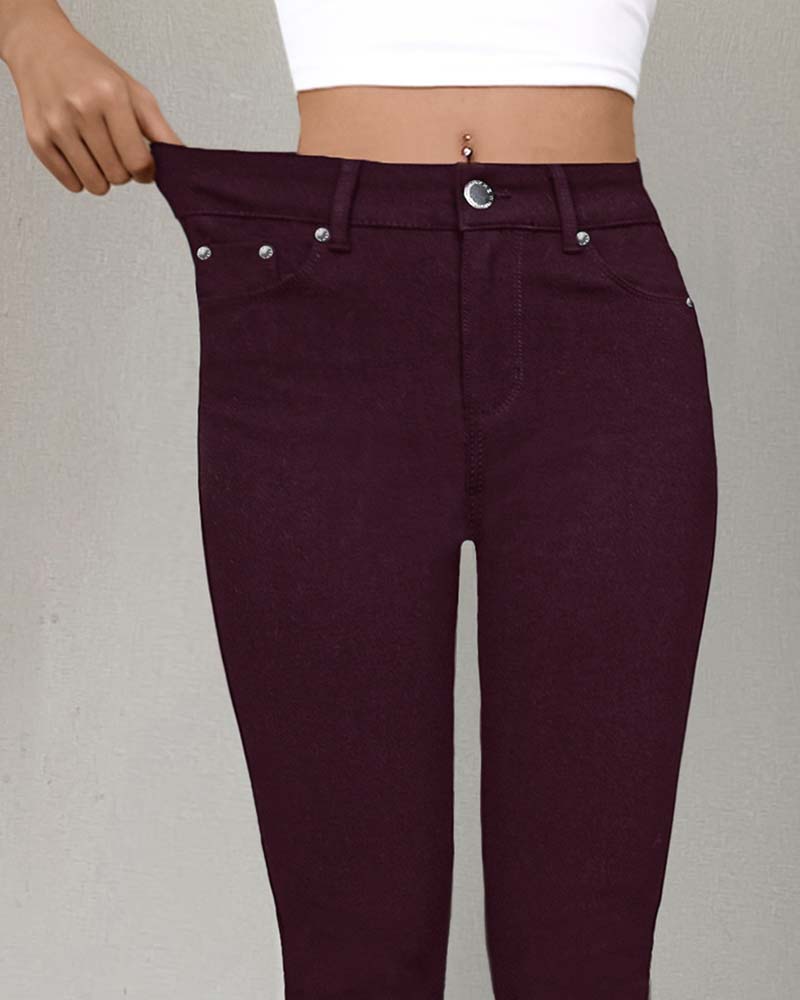 Pantalon Femmes Poche Unie Slim Décontracté