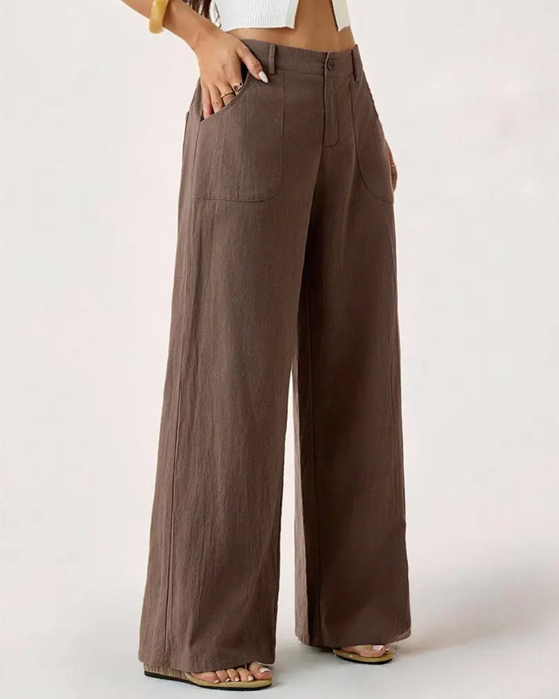 Pantalon Taille Élastique Poche Décontracté Large Jambe