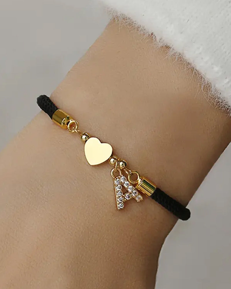 Cœur Initial Charme Lien Branché Bracelet