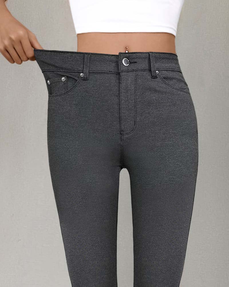 Pantalon Femmes Poche Unie Slim Décontracté